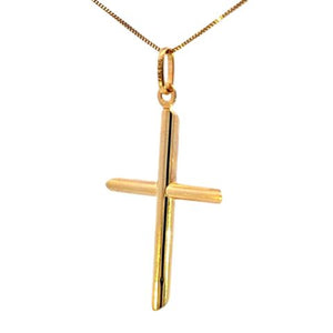 14K Real Gold Tube Cross Medium Charm with Box Chain