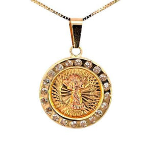 10K Real Gold Two Tone Round Baby Jesus CZ Small Charm with Box Chain