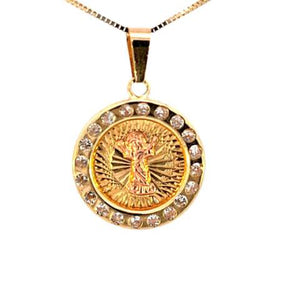 10K Real Gold Two Tone Round Baby Jesus CZ Small Charm with Box Chain