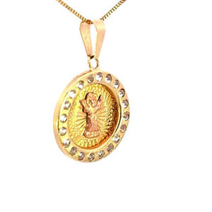 10K Real Gold Two Tone Round Baby Jesus CZ Small Charm with Box Chain