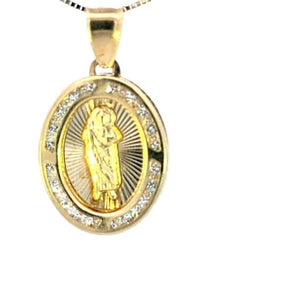 10K Real Gold Saint Jude CZ Oval Small Charm with Box Chain