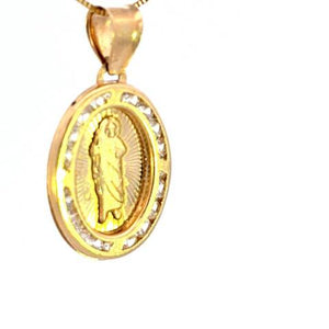 10K Real Gold Saint Jude CZ Oval Small Charm with Box Chain