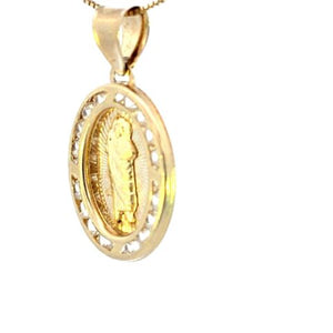 10K Real Gold Saint Jude CZ Oval Small Charm with Box Chain