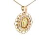 14K Real Gold Round CZ Flower Mother Mary Small Charm with Box Chain