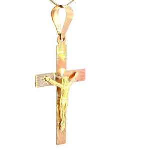 10K Real Gold Tri Color Jesus Crucifix Cross Charm with Box Chain