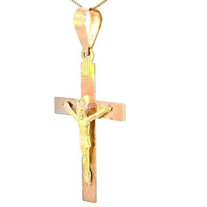 10K Real Gold Tri Color Jesus Crucifix Cross Charm with Box Chain