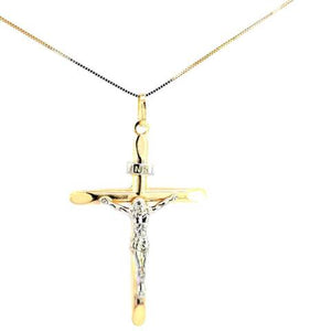 10K Real Gold "INRI" Jesus Tube Cross Medium Charm with Box Chain