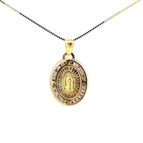 10K Real Gold TC Double Sided Jesus-Mother Mary Small CZ Charm with Box Chain