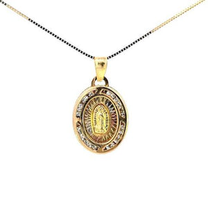 10K Real Gold TC Double Sided Jesus-Mother Mary Small CZ Charm with Box Chain