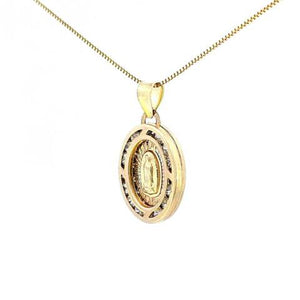 10K Real Gold TC Double Sided Jesus-Mother Mary Small CZ Charm with Box Chain