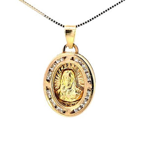 10K Real Gold TC Double Sided Jesus-Mother Mary Small CZ Charm with Box Chain