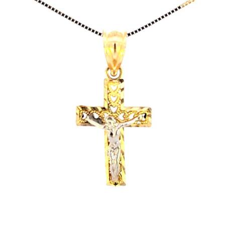 10K Real Gold Two Tone Fancy Jesus Cross Small Charm with Box Chain