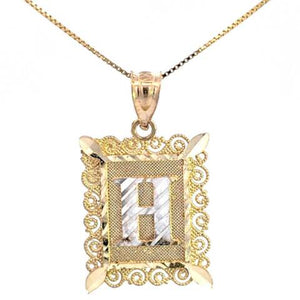 10K Real Gold Diamond Cut TT Filigree Initial Medium Size Charm with Box Chain