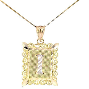 10K Real Gold Diamond Cut TT Filigree Initial Medium Size Charm with Box Chain