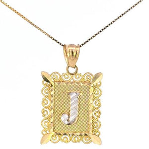 10K Real Gold Diamond Cut TT Filigree Initial Medium Size Charm with Box Chain