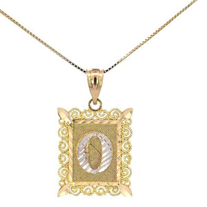 10K Real Gold Diamond Cut TT Filigree Initial Medium Size Charm with Box Chain