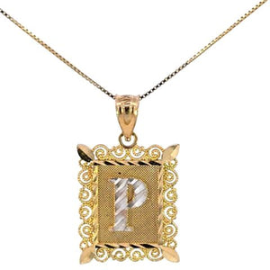 10K Real Gold Diamond Cut TT Filigree Initial Medium Size Charm with Box Chain