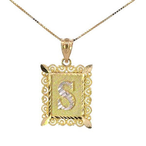 10K Real Gold Diamond Cut TT Filigree Initial Medium Size Charm with Box Chain