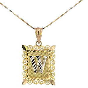 10K Real Gold Diamond Cut TT Filigree Initial Medium Size Charm with Box Chain