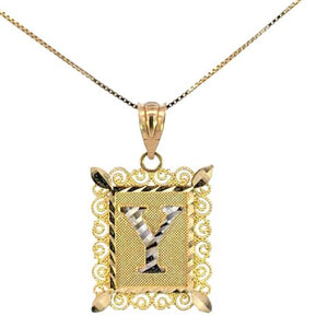 10K Real Gold Diamond Cut TT Filigree Initial Medium Size Charm with Box Chain