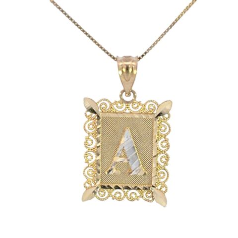 10K Real Gold Diamond Cut TT Filigree Initial Medium Size Charm with Box Chain