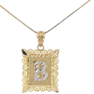 10K Real Gold Diamond Cut TT Filigree Initial Medium Size Charm with Box Chain