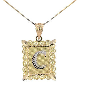 10K Real Gold Diamond Cut TT Filigree Initial Medium Size Charm with Box Chain