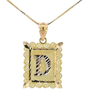 10K Real Gold Diamond Cut TT Filigree Initial Medium Size Charm with Box Chain