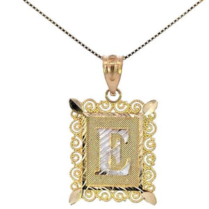 10K Real Gold Diamond Cut TT Filigree Initial Medium Size Charm with Box Chain