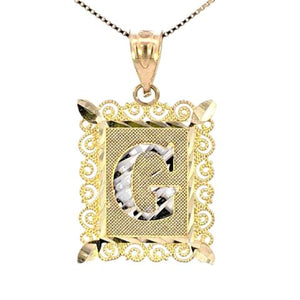 10K Real Gold Diamond Cut TT Filigree Initial Medium Size Charm with Box Chain