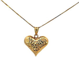 10K Real Gold 3-D Puffy Heart Double Sided Small Charm with Box Chain