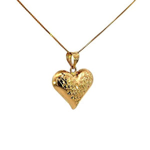 10K Real Gold 3-D Puffy Heart Double Sided Big Charm with Box Chain