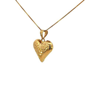 10K Real Gold 3-D Puffy Heart Double Sided Big Charm with Box Chain
