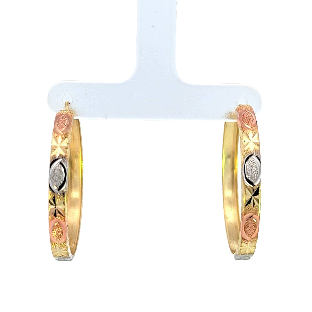 14K Solid Yellow Gold Tri Color Hoop Earrings for Girls womens.