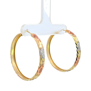 14K Solid Yellow Gold Tri Color Hoop Earrings for Girls womens.