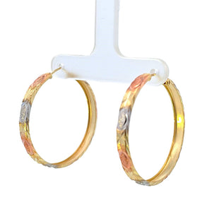 14K Solid Yellow Gold Tri Color Hoop Earrings for Girls womens.