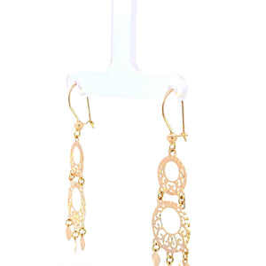 14K Real Gold Long Dangling Round Chandelier Earring 2 Inches Diamond Cut