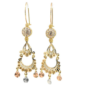 14K Real Gold Tri Color CZ long Chandelier Earrings for Girls Women