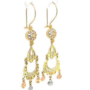 14K Real Gold Tri Color CZ long Chandelier Earrings for Girls Women