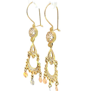 14K Real Gold Tri Color CZ long Chandelier Earrings for Girls Women