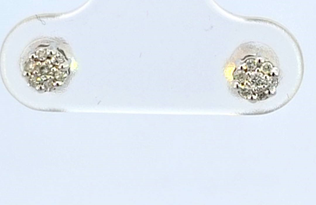 14K Real White Gold Flower Style Micro Pave CZ Stud Small Earrings