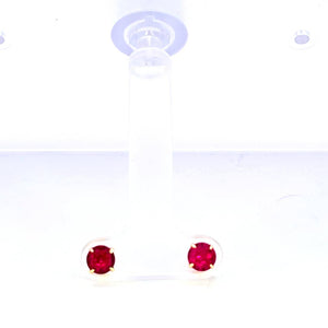 14K Real Gold Hot Pink/ Magenta/ Red 4MM Stud Earrings.