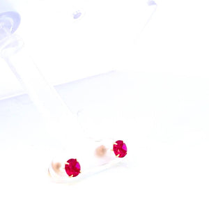 14K Real Gold Hot Pink/ Magenta/ Red 4MM Stud Earrings.