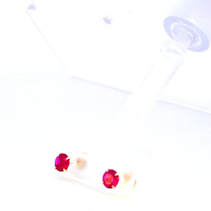 14K Real Gold Hot Pink/ Magenta/ Red 4MM Stud Earrings.