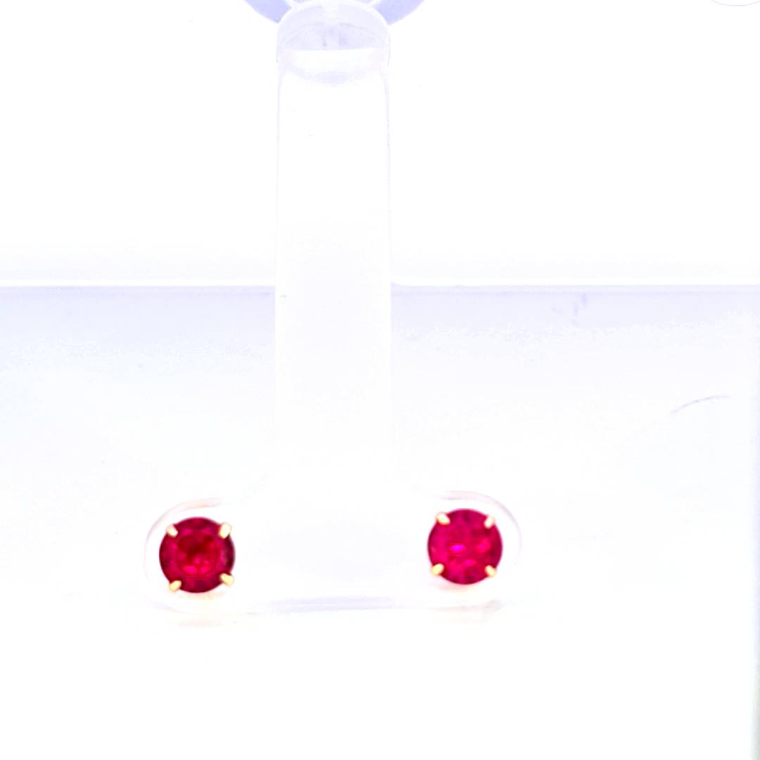 14K Real Gold Hot Pink/ Magenta/ Red 4MM Stud Earrings.