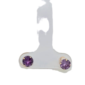 14K Real Gold Amethyst Round Stud Earrings