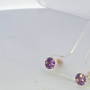 14K Real Gold Amethyst Round Stud Earrings