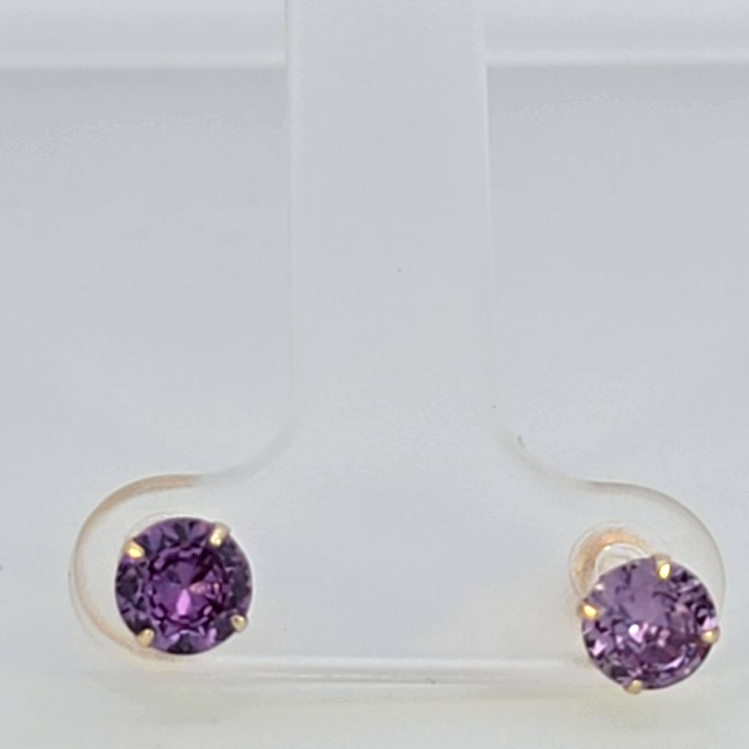 14K Real Gold Amethyst Round Stud Earrings