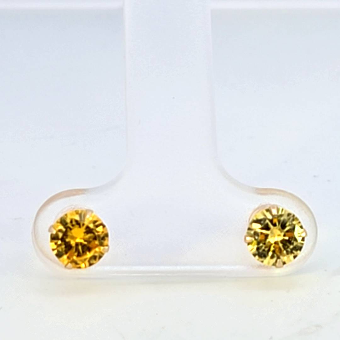 14K Real Gold Canary Yellow Round Stud Earrings