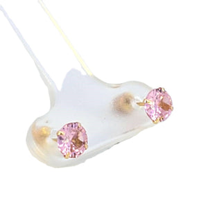 14K Real Gold Pink CZ Stud Earrings